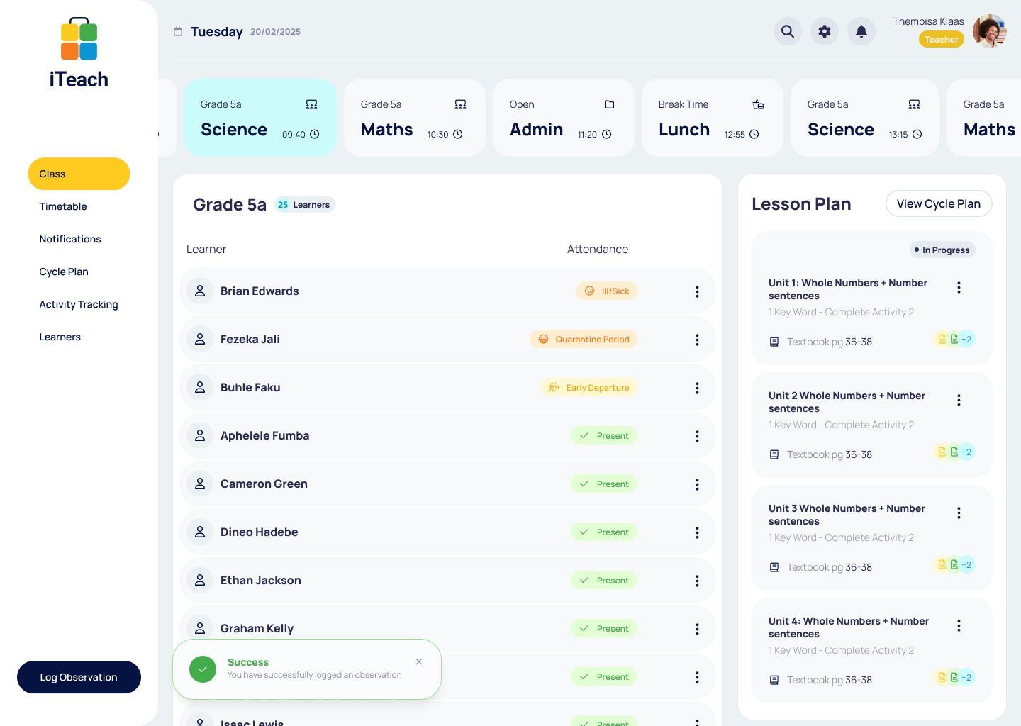 iTeach dashboard